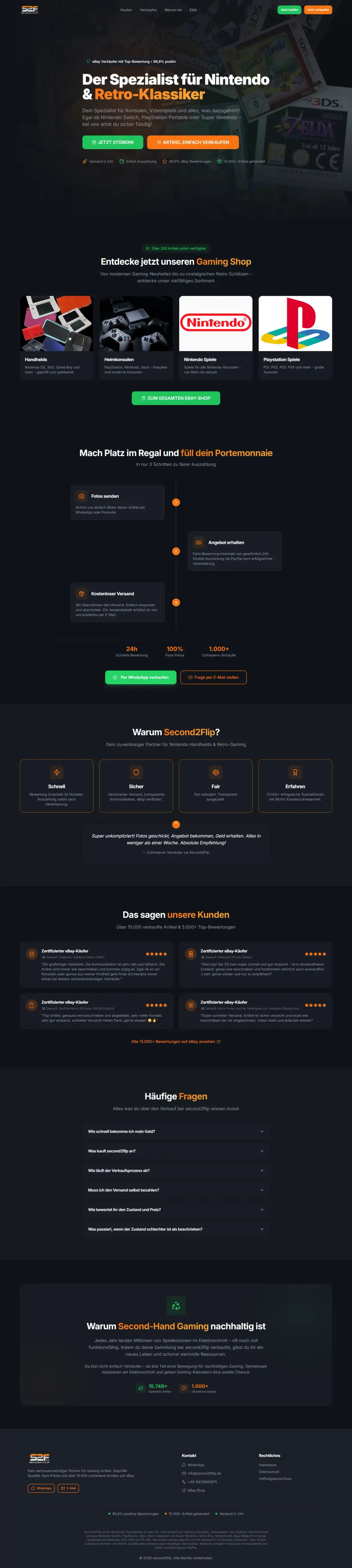 Vorschau der Website von Second2Flip, einem Shop für Konsolen und Videospiele